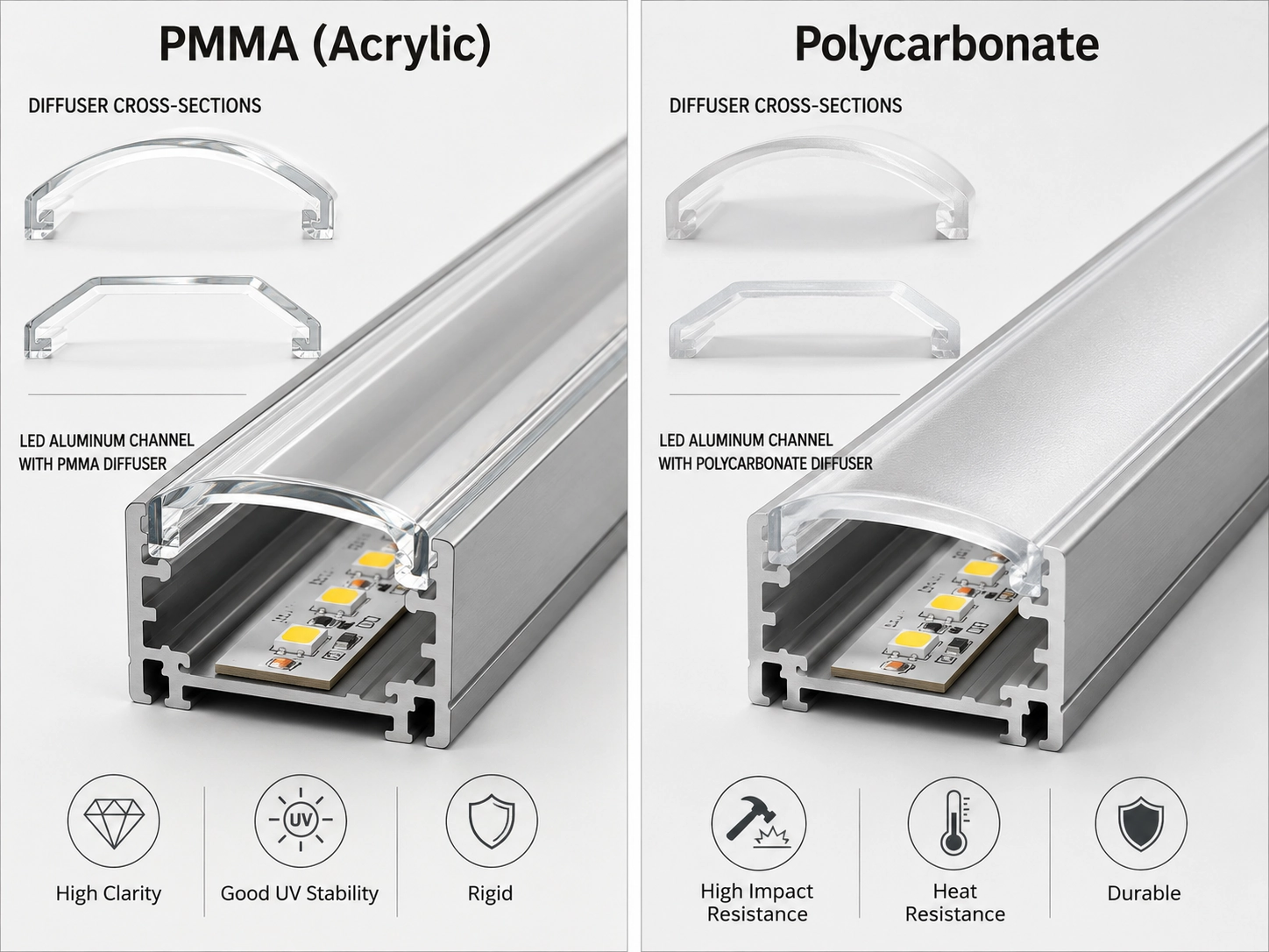 LED Diffuser Materials: PMMA vs Polycarbonate, and What Actually Decides It